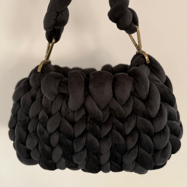 Autumn must have - Small Hand Knitted bag - black velvet