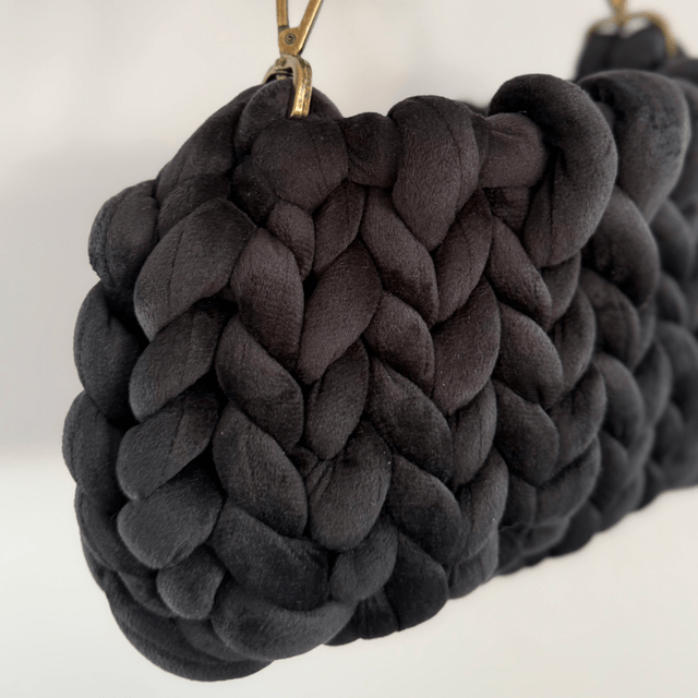 Autumn must have - Small Hand Knitted bag - black velvet