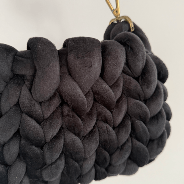 Autumn must have - Small Hand Knitted bag - black velvet