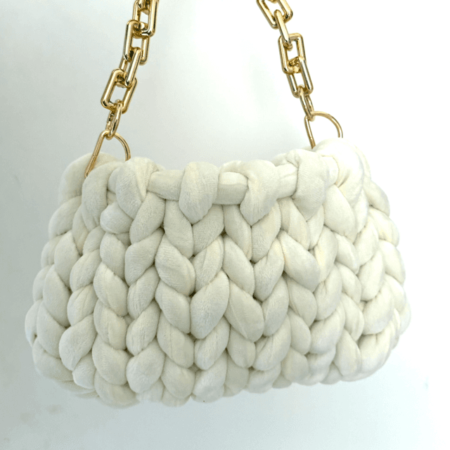 Autumn must have - Cream - Small Hand Knitted bag - Butter yellow 